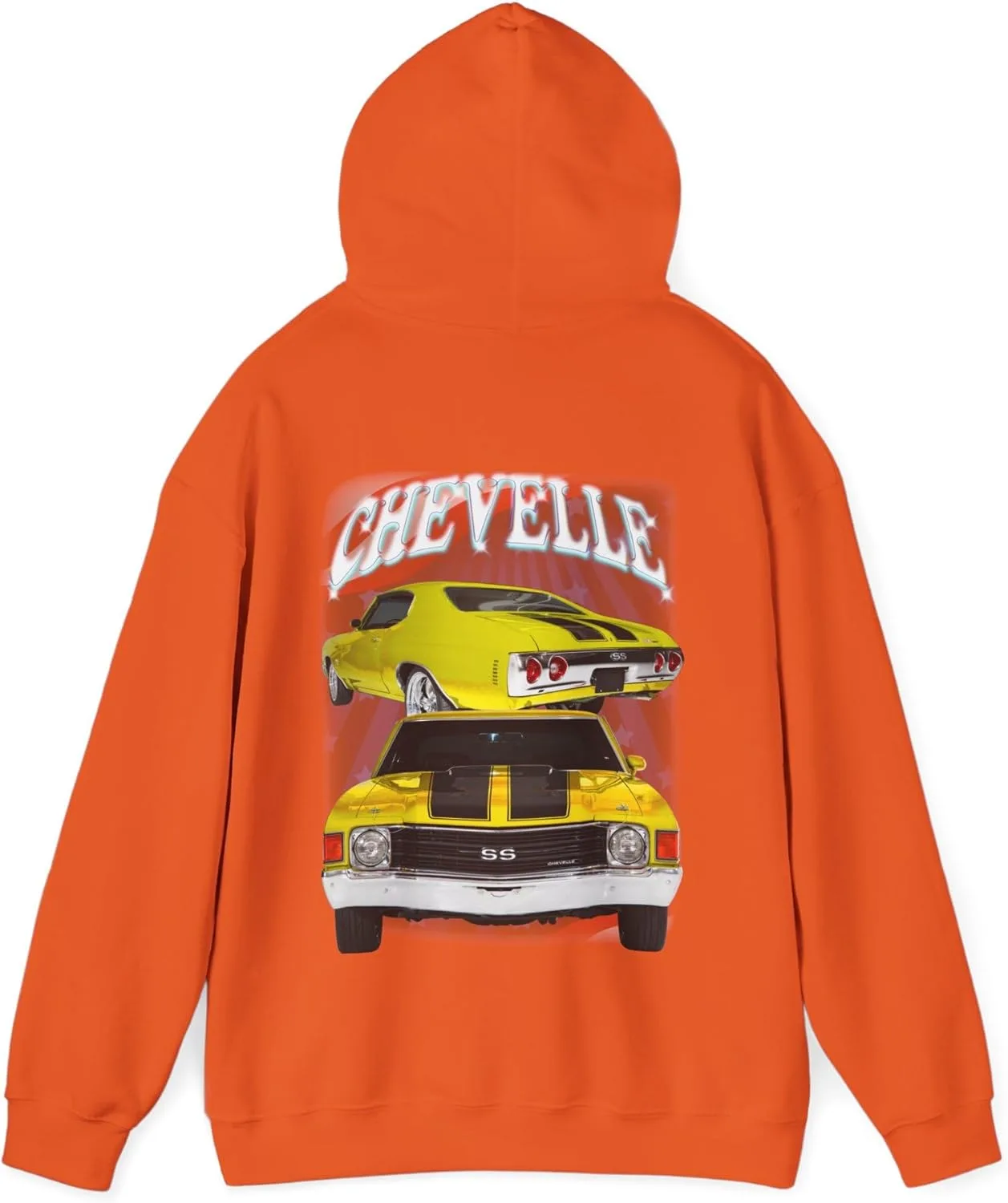 Желтая толстовка с капюшоном в стиле Chevelle 1972 года. Подарок для автолюбителя, классика, хот-род GENERIC, оранжевый — фото 3