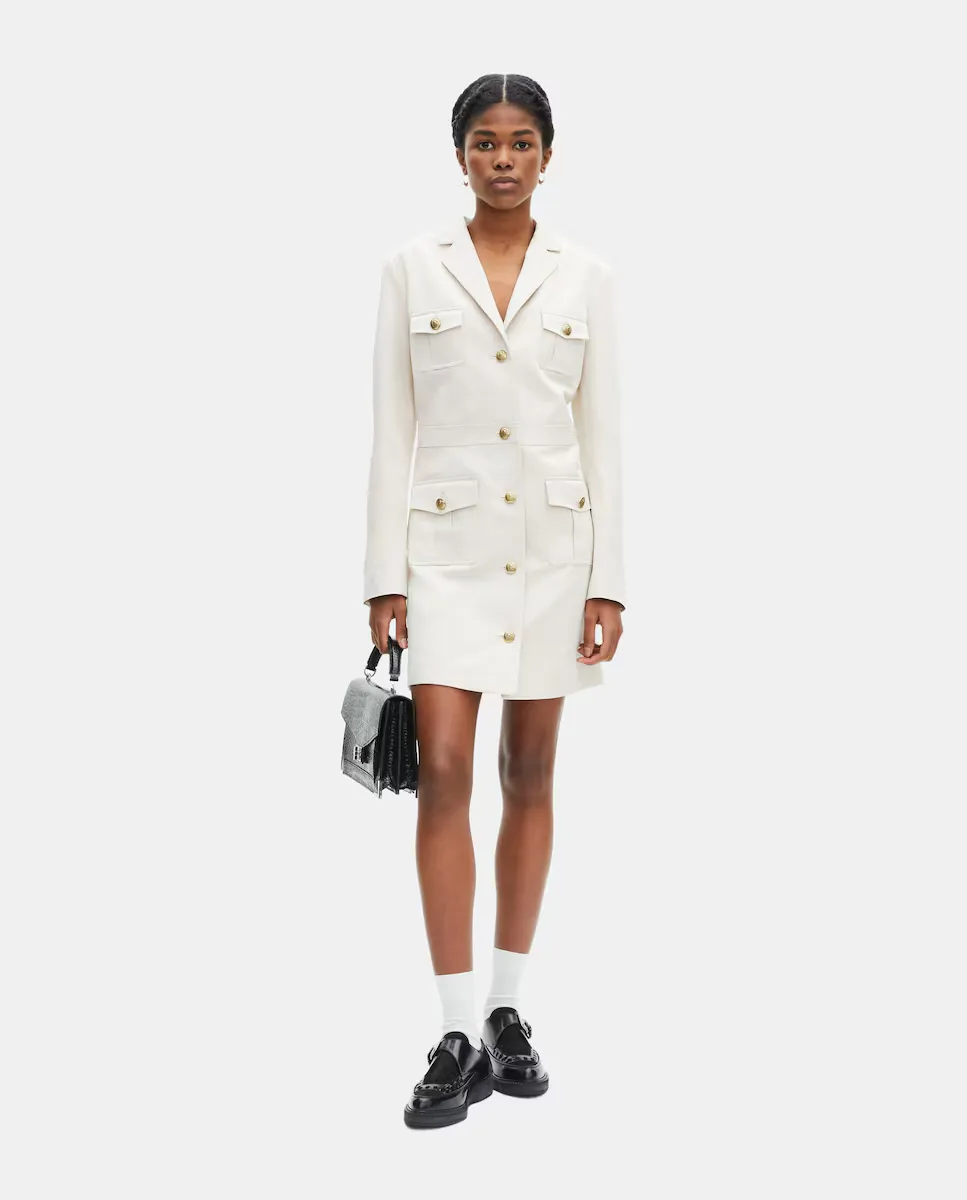 

Короткое платье из хлопка и льна с вырезом лацканом The Kooples, бежевый