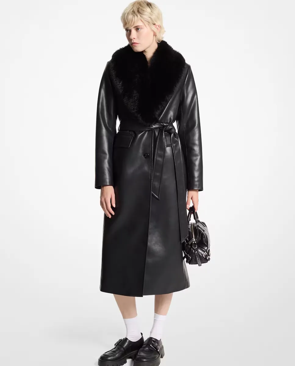 

Женское пальто-халат с объемным меховым воротником Michael Michael Kors, черный