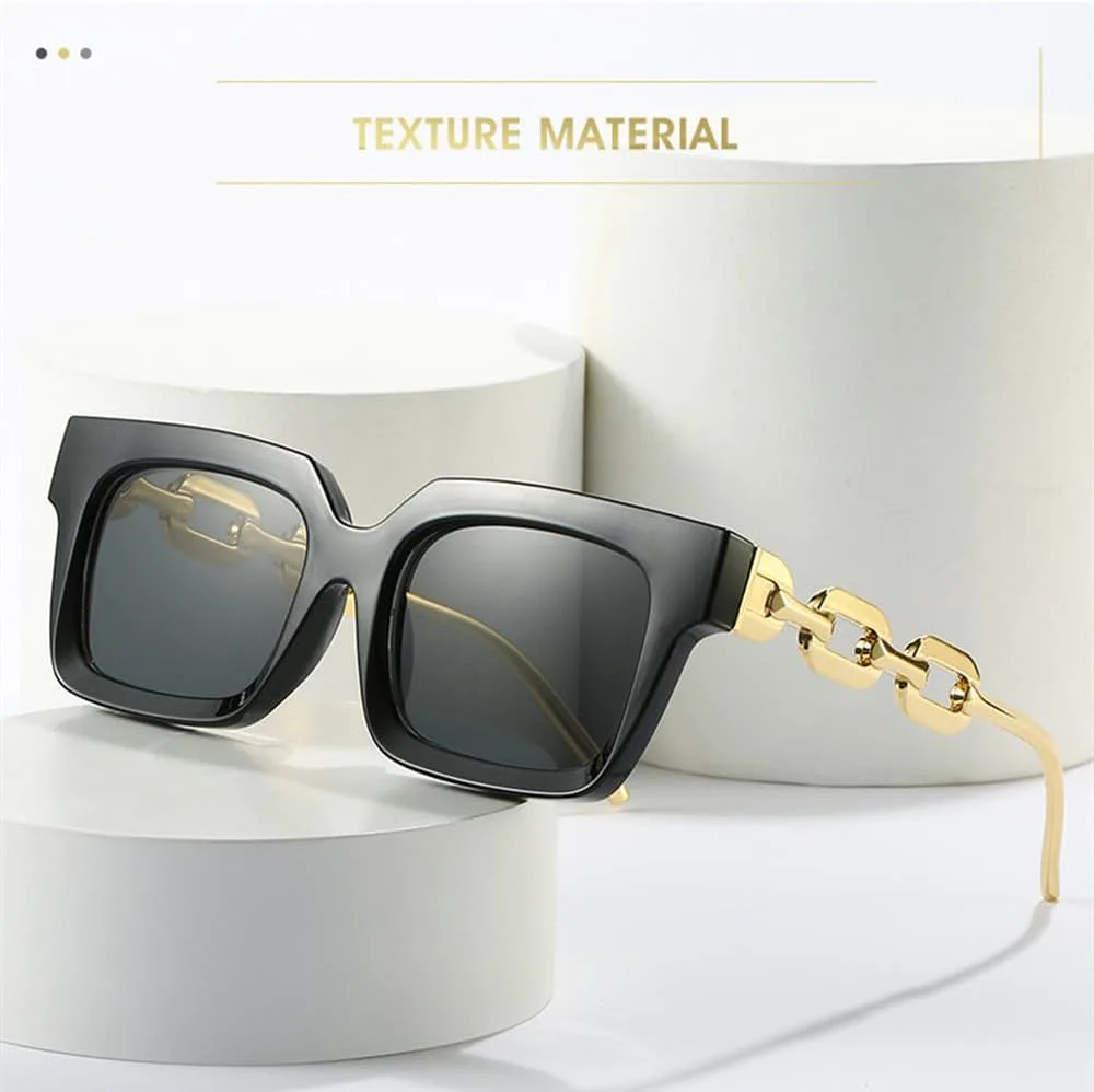 

Солнцезащитные очки с металлической цепочкой, ретро-квадратные очки, трендовые панк-очки, женские солнцезащитные очки Lunettes De Soleil 2027 года MTZJH, Brown Brown