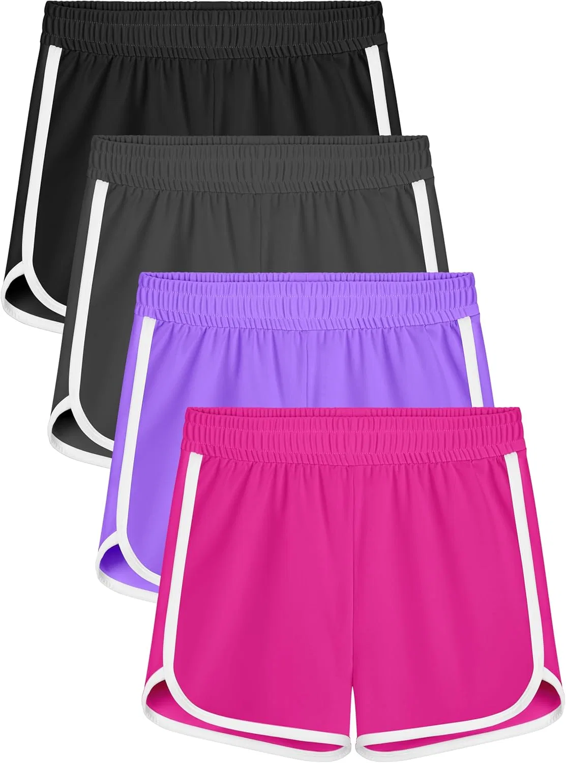 Resinta 4 Pack Girls Soccer Shorts Toddler Girls Athletic Shorts Quick Dry Workout Dolphin Kids Active Shorts, Black, Gray, Purple, Hot Pink