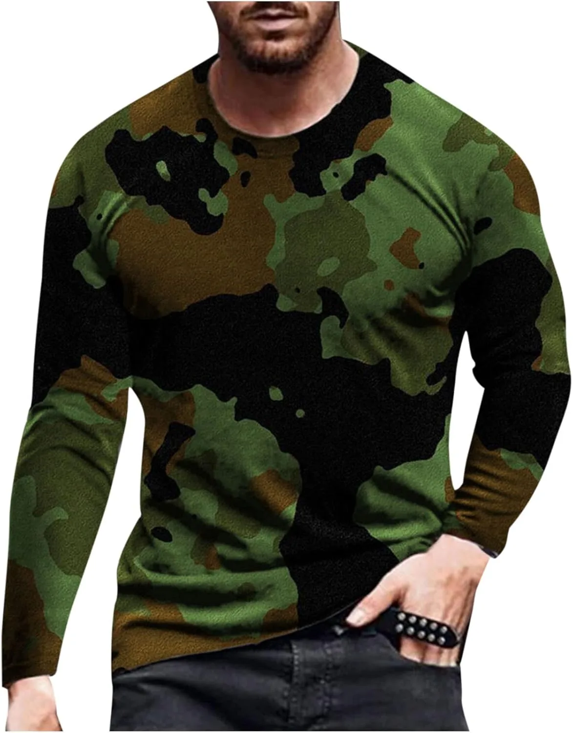 

Футболка для мужчин Big and Tall Casual Loose Camouflage Print Long Sleeve Crew Neck Muscularfit