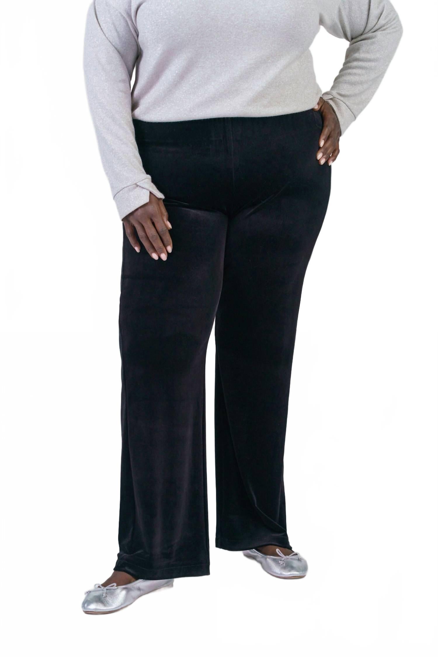 

Бархатные брюки-клеш плюс размера черные Lysse