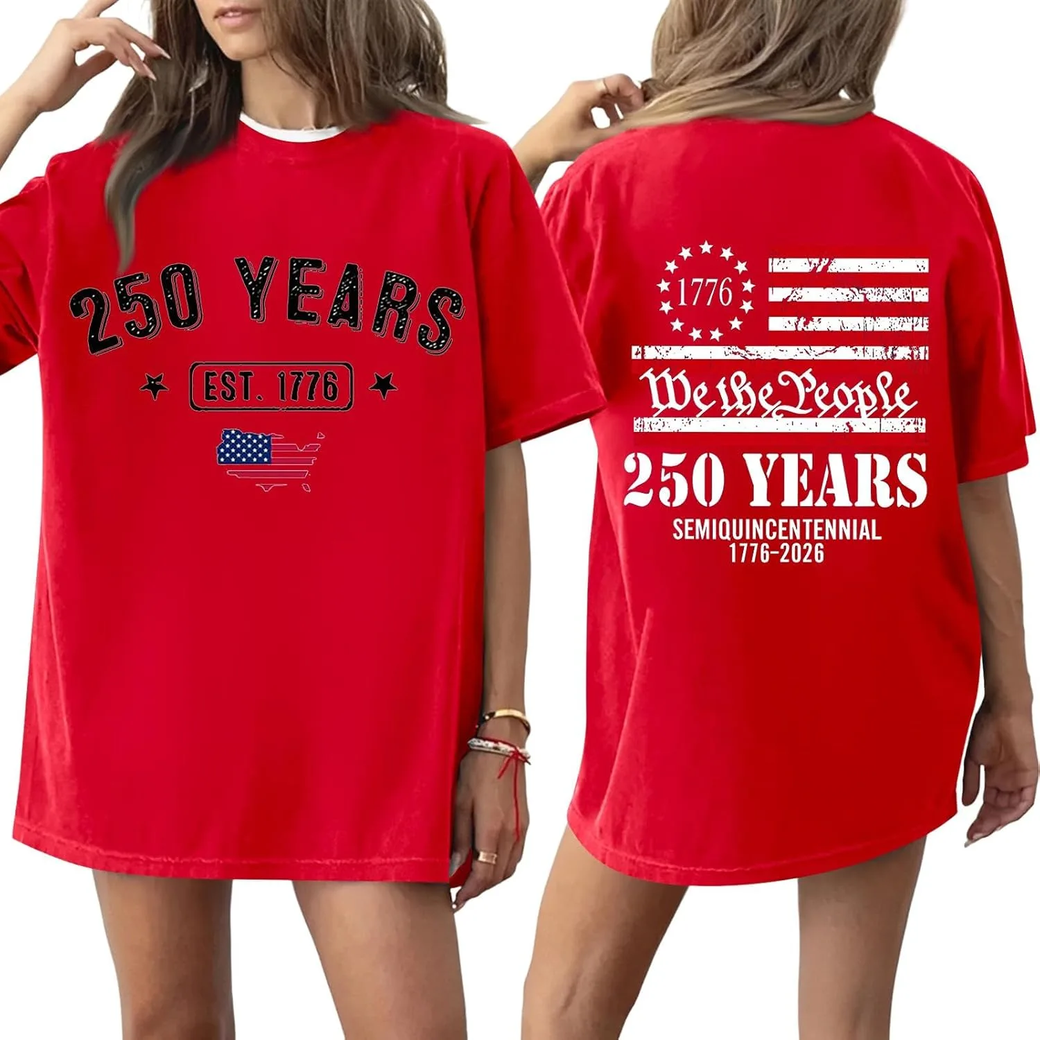 Футболка женская с коротким рукавом 250 Anniversary Printed, 4th of July, Casual, Independence Day