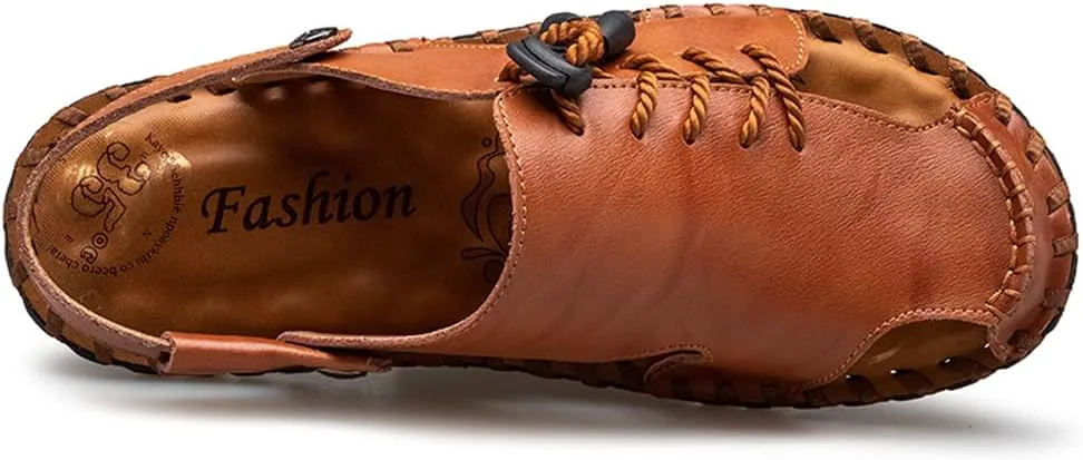 

Men's Summer Handmade Leather Сандалии Casual Closed Toe Beach Fisherman Shoes Outdoor Sports Сандалии Abborora, красный/коричневый