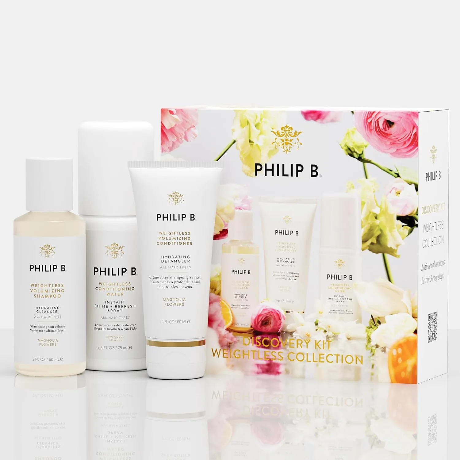 Набор для знакомства с коллекцией PHILIP B. Weightless Collection Discovery Kit  - включает шампунь, кондиционер и увлажняющую воду с бодрящим ароматом цветков магнолии. 192 мл (1 шт.) — фото 2