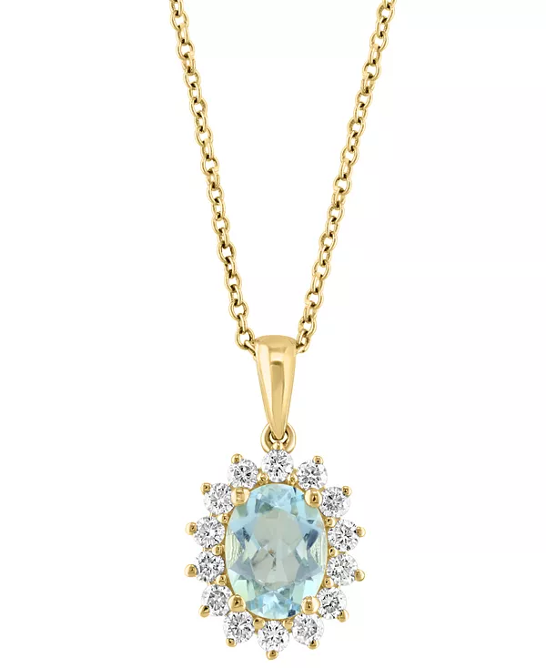 

Ожерелье с подвеской Effy в форме овального гало из 14-каратного золота с аквамарином (1 карат) и бриллиантом (1/3 карата) длиной 18 дюймов Effy Collection, gold