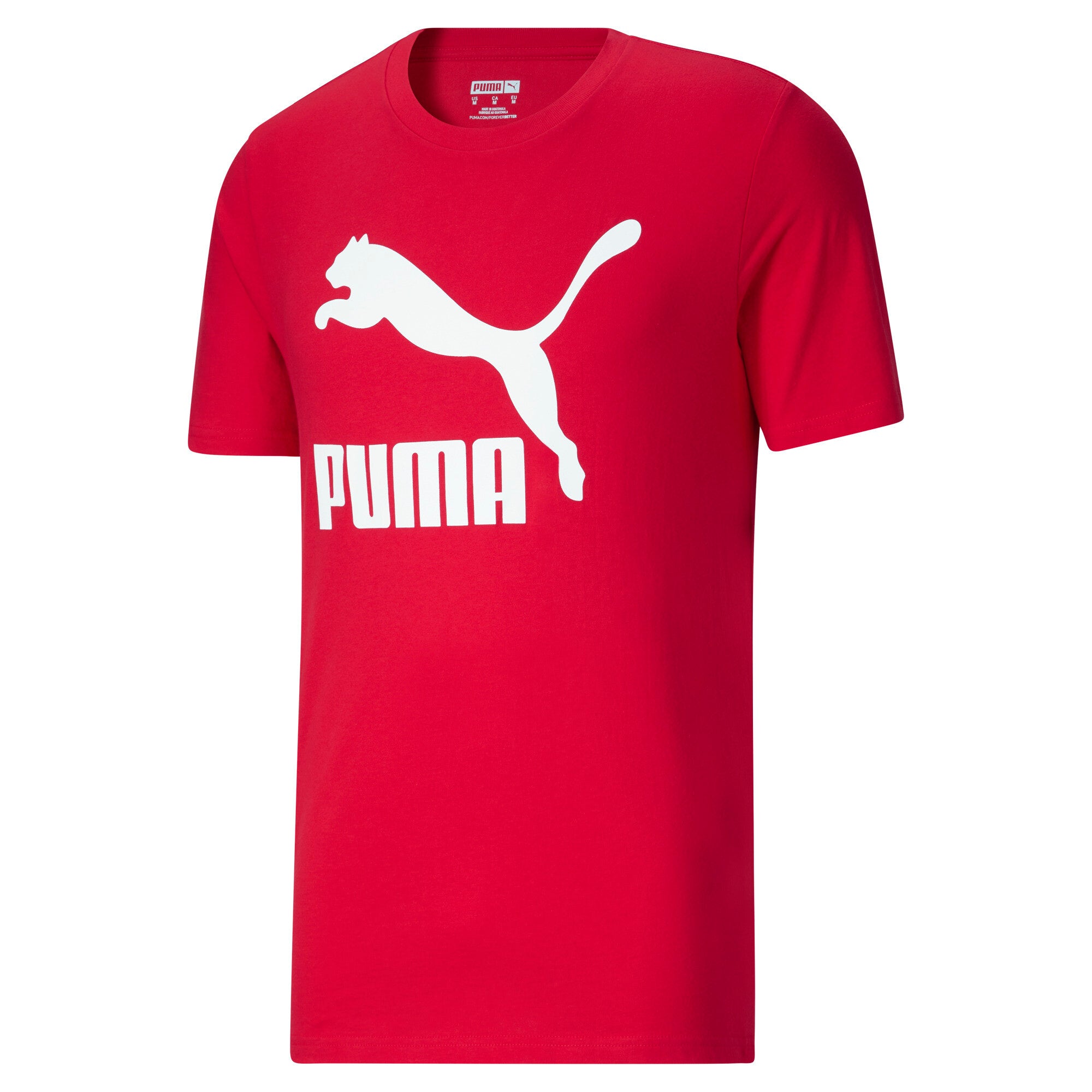 

Мужская классическая футболка с логотипом PUMA, цвет high risk red/white