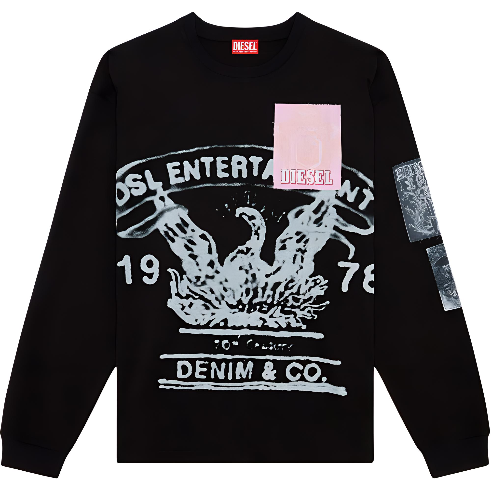 

Футболка с принтом DIESEL, хлопковый свитшот, черный