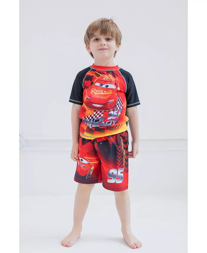 Детский комплект для плавания "Disney Pixar Lightning McQueen": рашгард и плавки Cars, мультиколор — фото 2