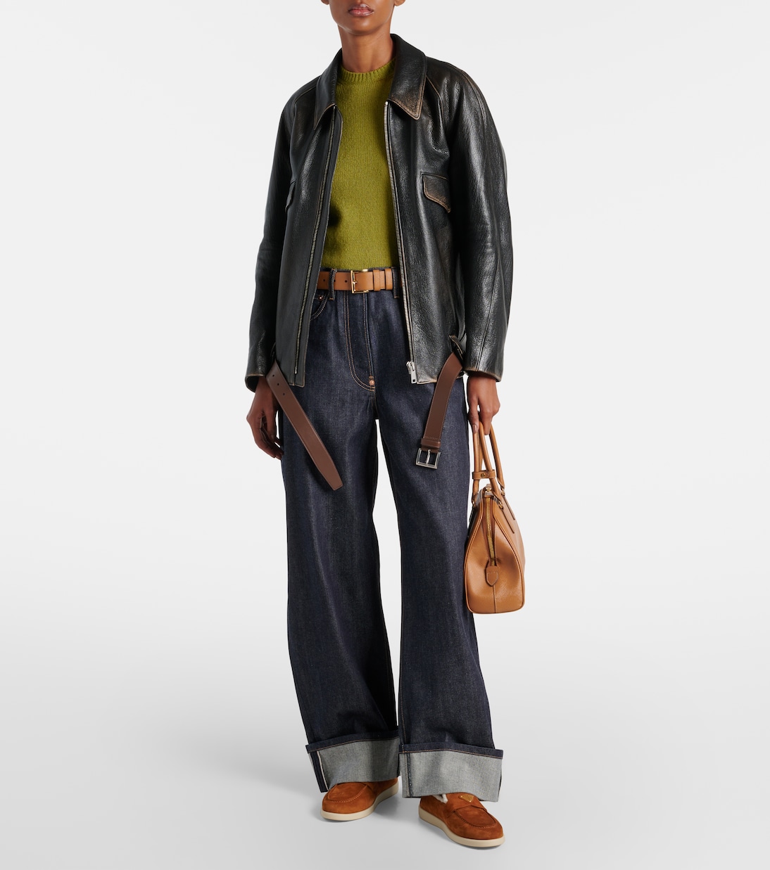 Замшевые мокасины Saint Tropez с подкладкой из овчины Prada, Cognac — фото 3