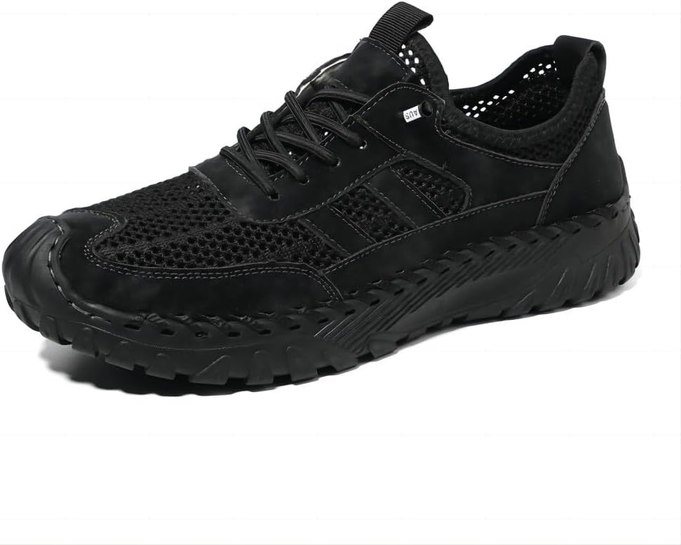 

Мужские повседневные кроссовки из дышащей сетки, легкие, удобные, с нескользящей подошвой, кожаные лоферы, ситаные, для улицы, ручной работы Asifn, черный