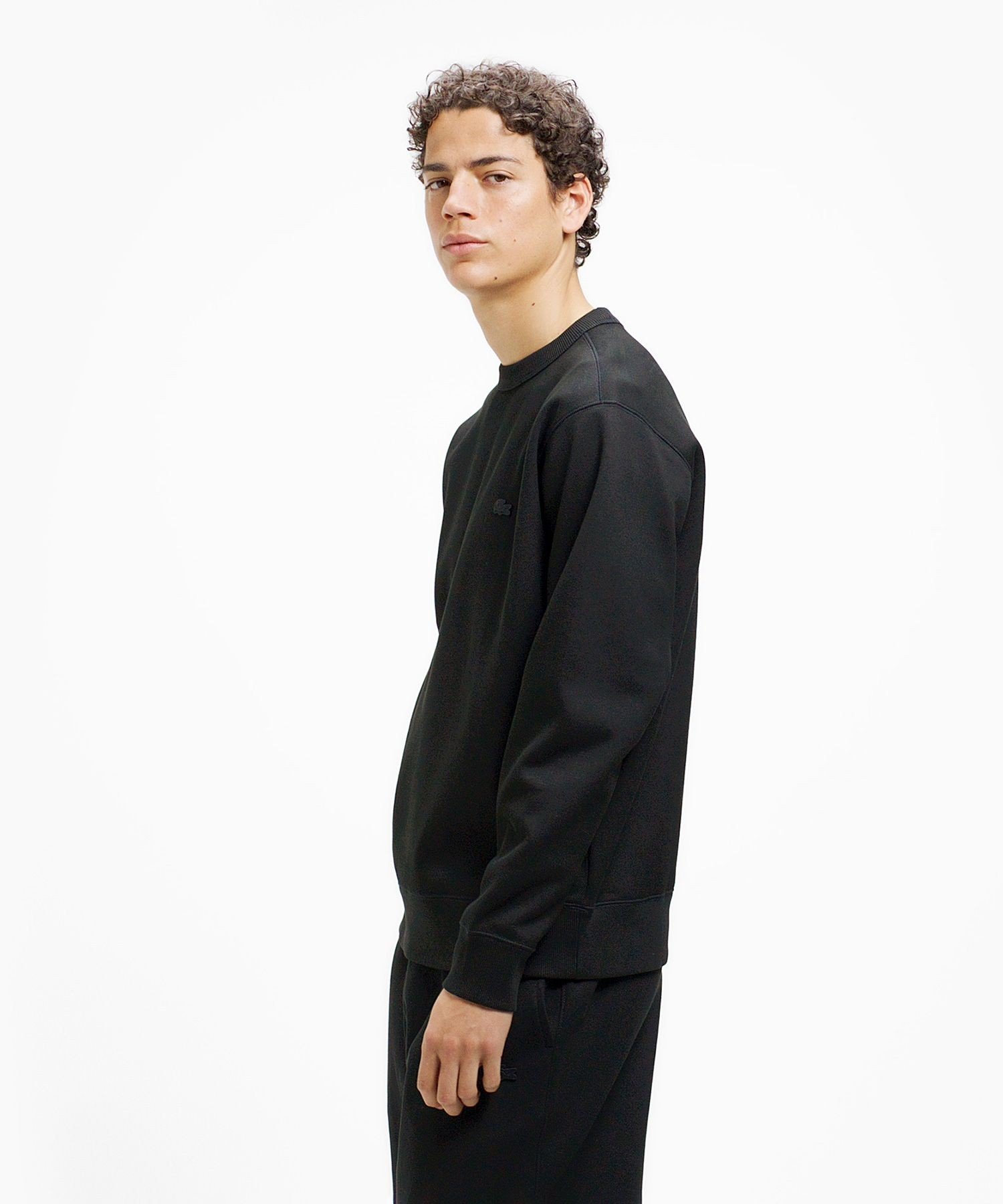 Однотонная толстовка из пике с круглым вырезом LACOSTE, Black — фото 3
