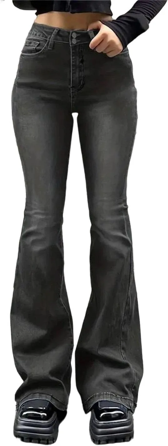 

Женские джинсы скинни флейр high waist stretch gray denim