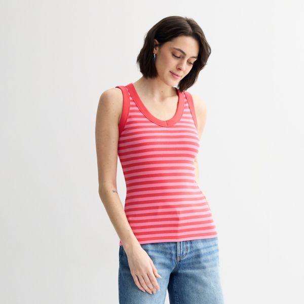 

Миниатюрный ребристый топ с V-образным вырезом Sonoma Goods For Life, цвет pink red stripe