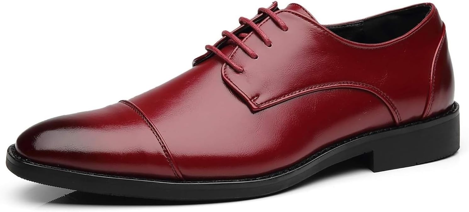 

Мужские классические дерби с квадратным носком на шнуровке, формальные, противоскользящие, дышащие оксфорды, низкие деловые кожаные туфли Generic, красный