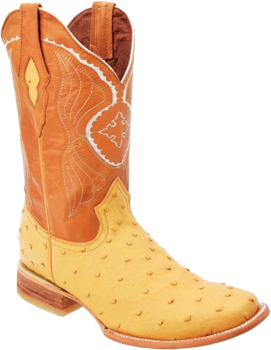 

Мужские ковбойские ботинки в западном стиле из натуральной кожи с экзотическим принтом страуса, квадратный носок - Буттеркап Generic, initial