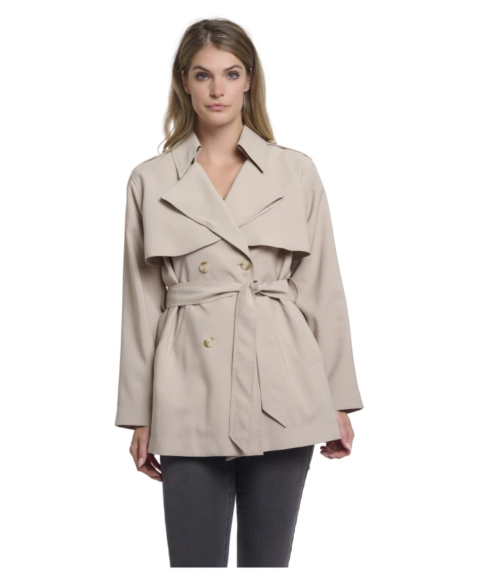 

Короткое пальто с поясом и оборкой Rino&Pelle, серый