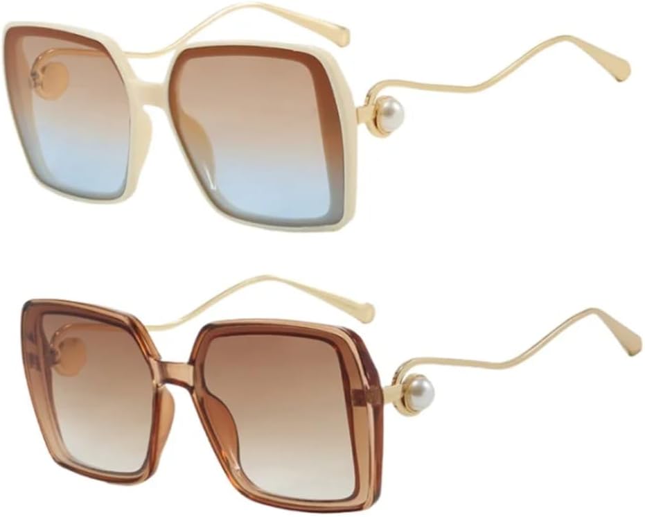 

Большие солнцезащитные очки для женщин и мужчин в стиле ретро, ​​роскошные, с жемчужной отделкой, увеличенного размера, защита от УФ-излучения UV400 (бежево-чайный цвет) TVTBBVV, Beige Tea