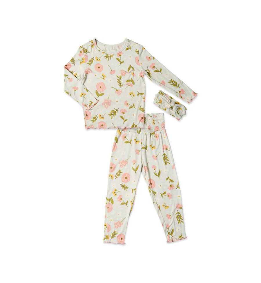 

Комплект для маленьких девочек: облегающая двухкомпонентная пижама с длинными рукавами и головной платок Чарли Everly Grey, Carnation