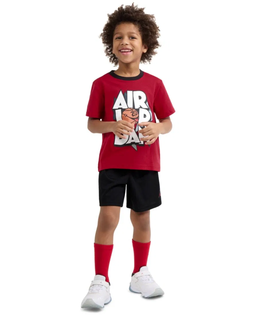 Детский комплект из футболки и шорт Airball с круглым вырезом (2T-7), размер 2T Jordan, черный/красный — фото 2