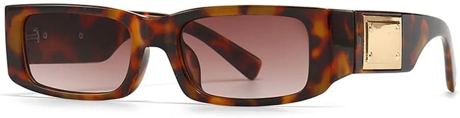 

Солнцезащитные очки в узкой прямоугольной оправе 2027 года для женщин и мужчин, в стиле панк, винтажные металлические солнцезащитные очки MTZJH, Leopard Tea