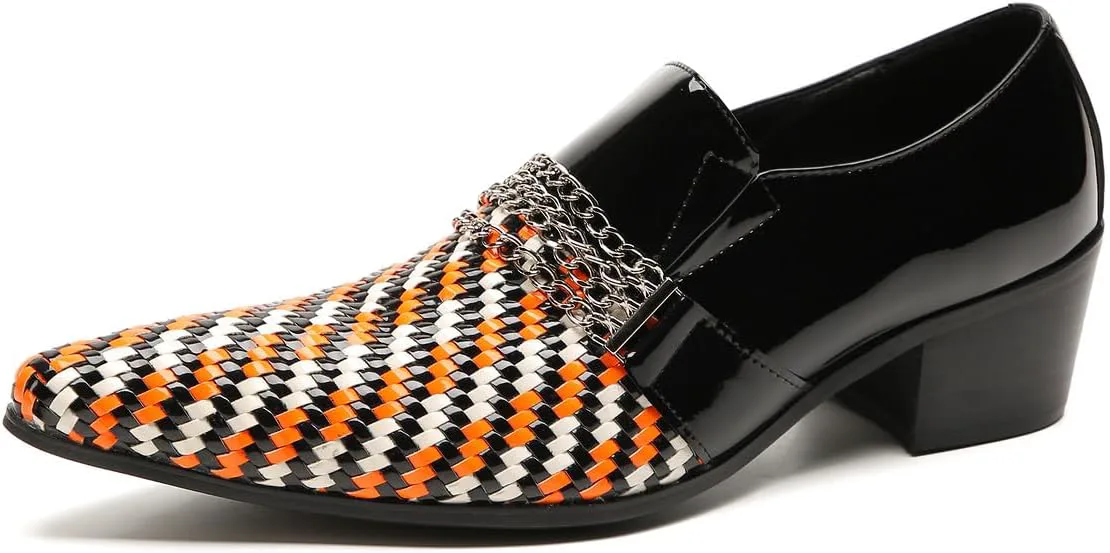 

Santimon Men's Loafers Slip On Party Casual Тканая двухцветная цепочка Кожаные пенни-лоферы Модные туфли для мужчин, оранжевый