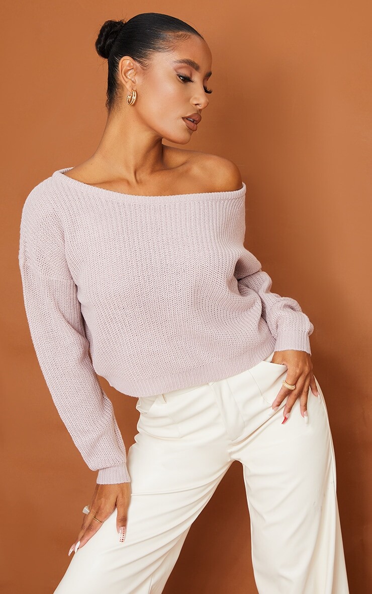 

PrettyLittleThing Румяный вязаный джемпер с открытыми плечами