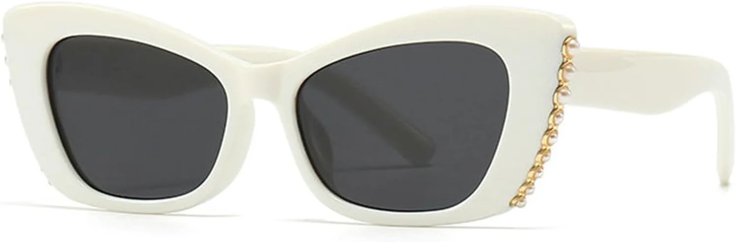 

Солнцезащитные очки Willochra «Кошачий глаз» с жемчужным блеском, модные, для женщин, с блестками, стразами и кристаллами, для вечеринок, UV400 F27 (белые), White