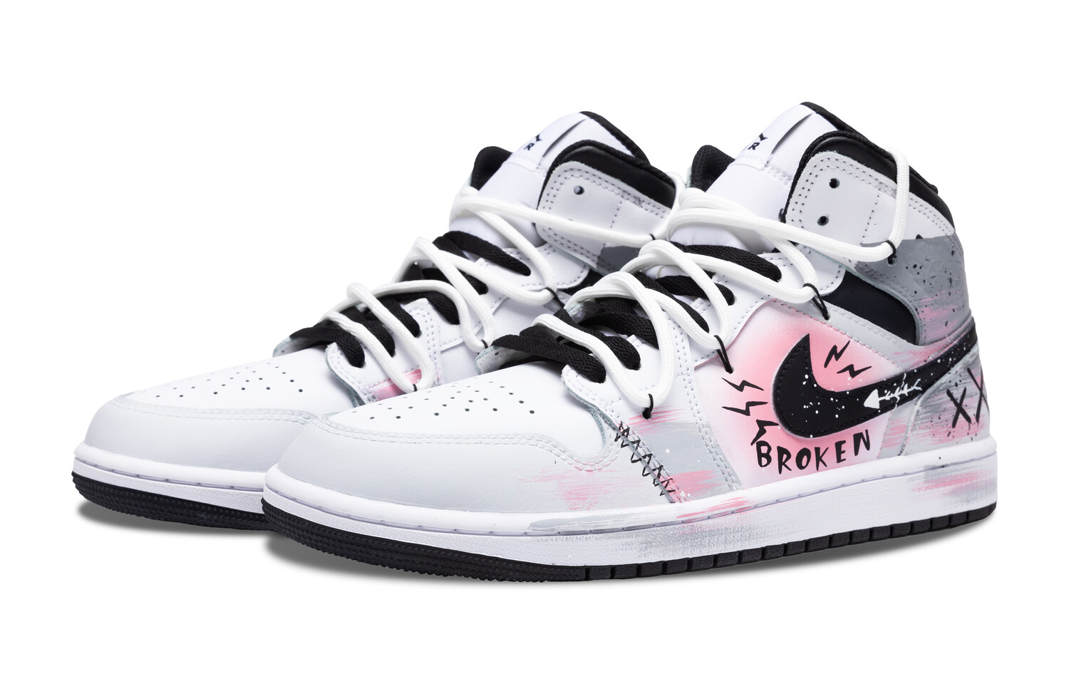 Кроссовки Air Jordan 1 Vintage Basketball Shoes Men High-top White/black/pink, черный — фото 3