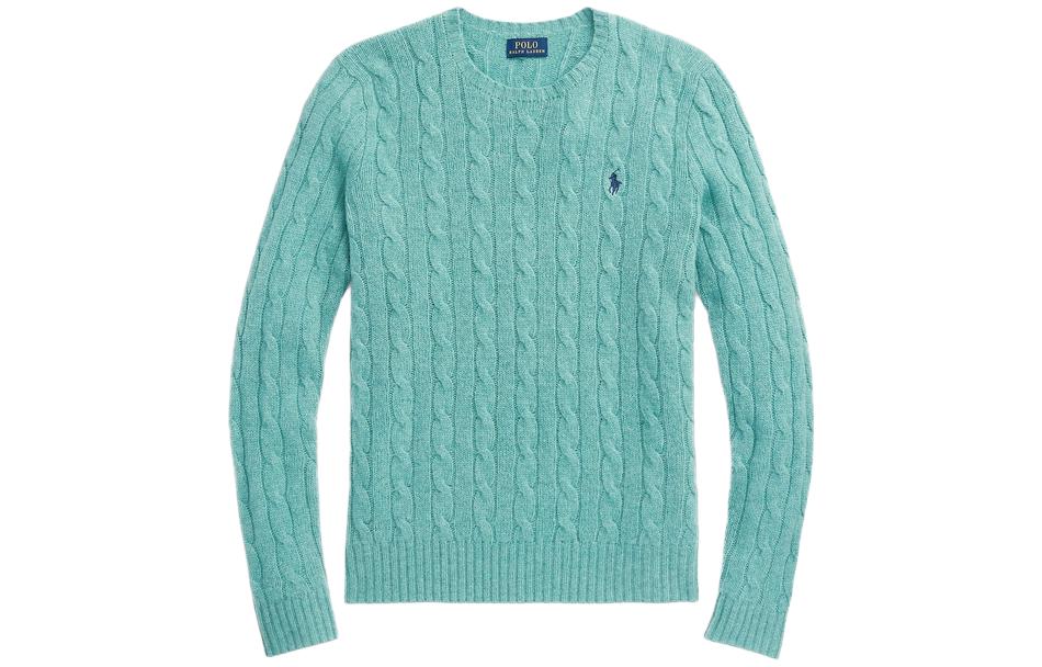 

Свитер с вышитым логотипом и косой вязкой Polo Ralph Lauren, светло-голубой