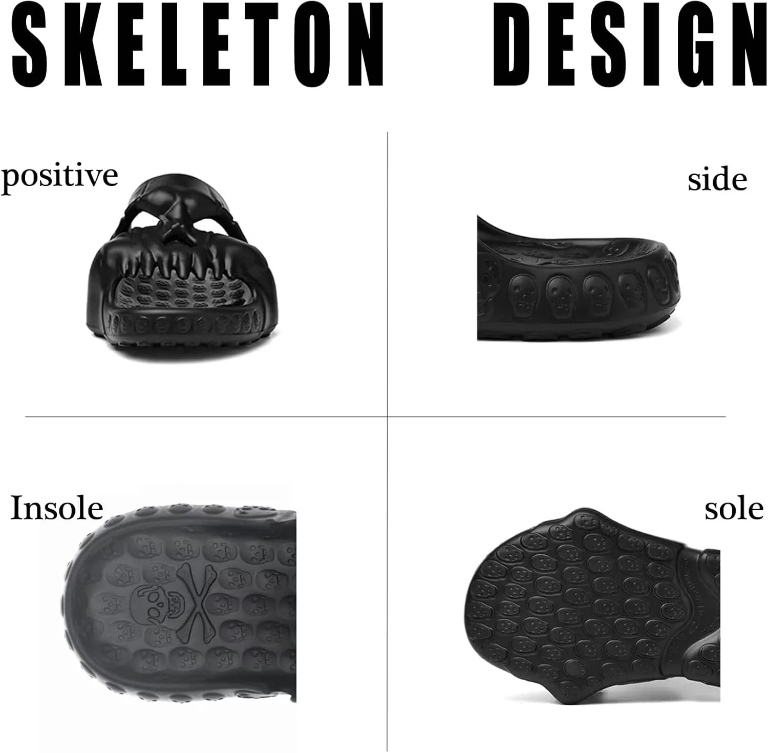 Шлепанцы Asifn Skull для души для женщин и мужчин, забавные креативные сандалии EVA, толстые мягкие, для дома, улицы, пляжа и бассейна, черный — фото 2