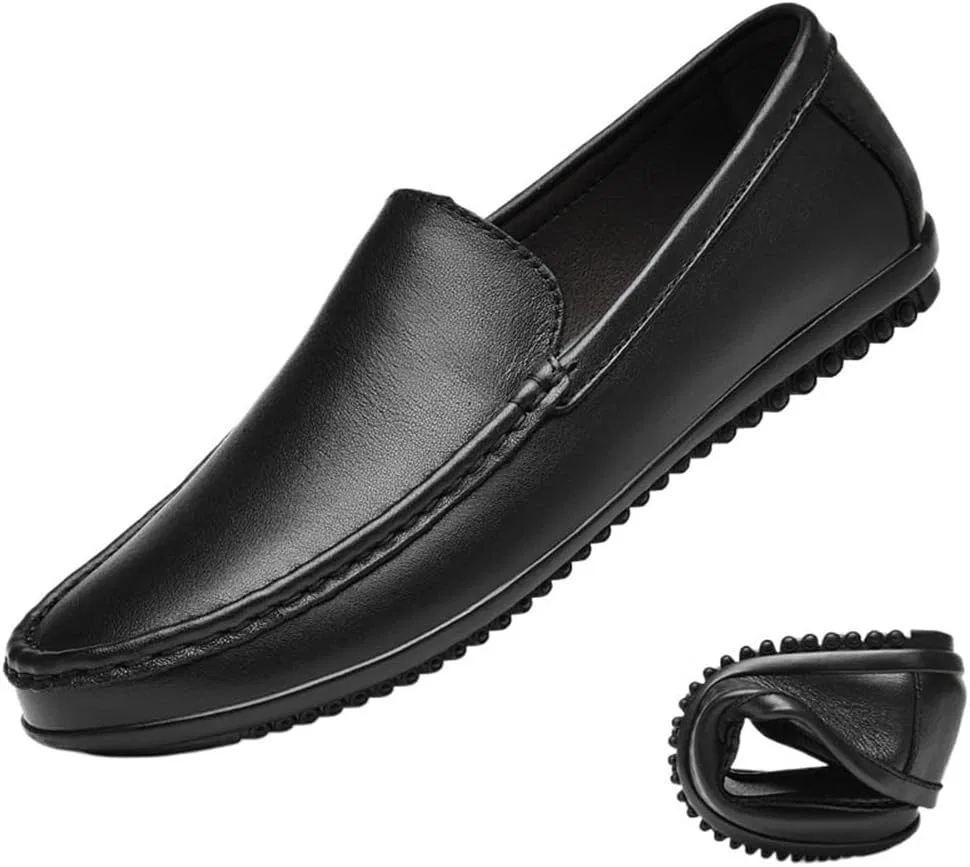 Лоферы кожаные искусственные Mens Vegan Leather Loafers Slip On Block Heel Round Toe Anti Slip Rubber Sole Dress Casual Shoes for Work and Prom, коричневый UOPYNE — фото 2
