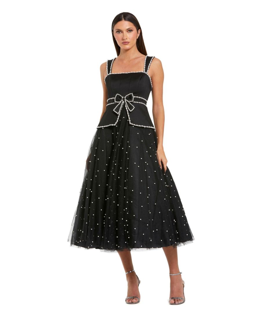 

Женское миди-платье без рукавов из крепа и тюля с вышивкой Mac Duggal, Black ivory
