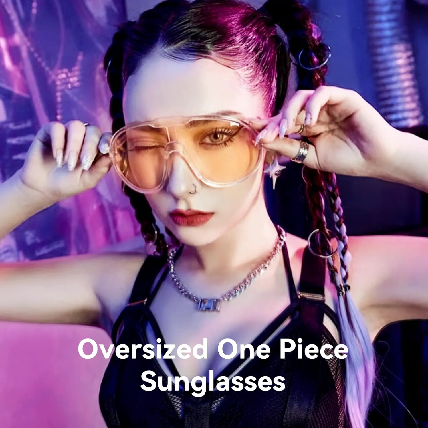 

Солнцезащитные очки Dollger Oversized One Piece для женщин и мужчин, модные, с обтекаемой формой и защитой от УФ-излучения UV400, 2 Packs: Black+champagne