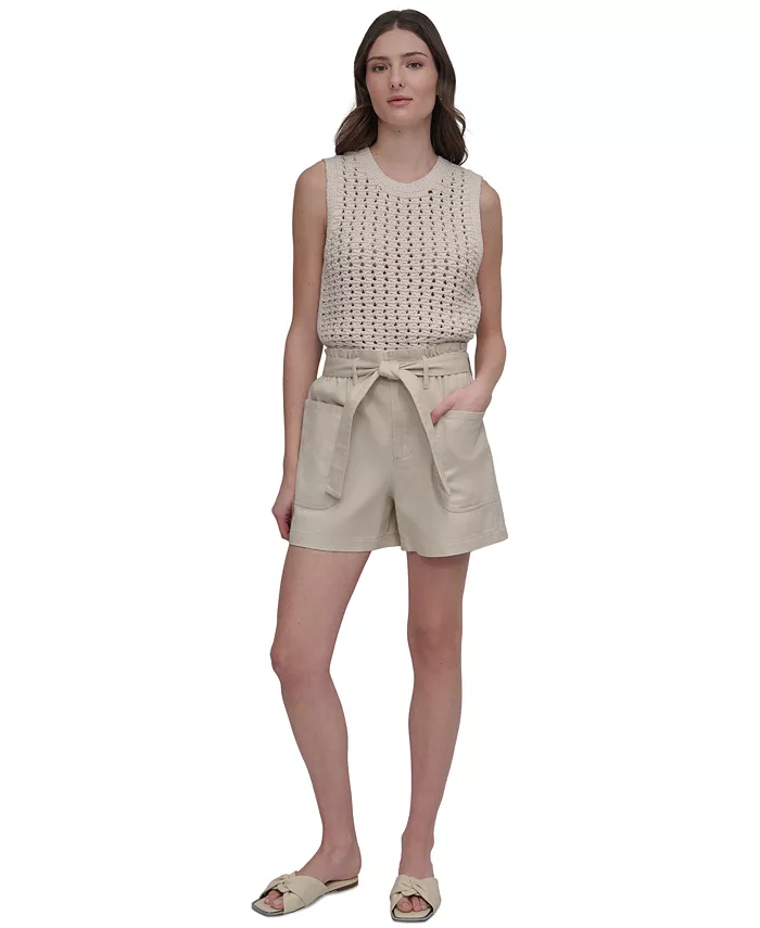 

Женские хлопковые шорты с поясом и завышенной талией Dkny Jeans, загар/бежевый