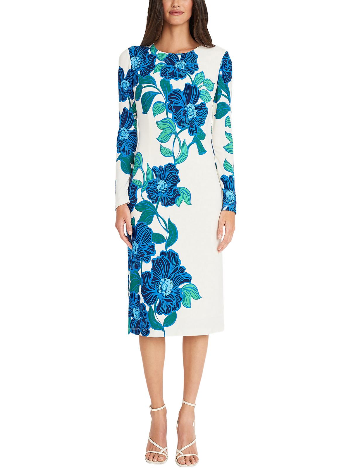 

Женское платье миди с длинными рукавами и цветочным принтом Maggy London, цвет soft white/cobalt