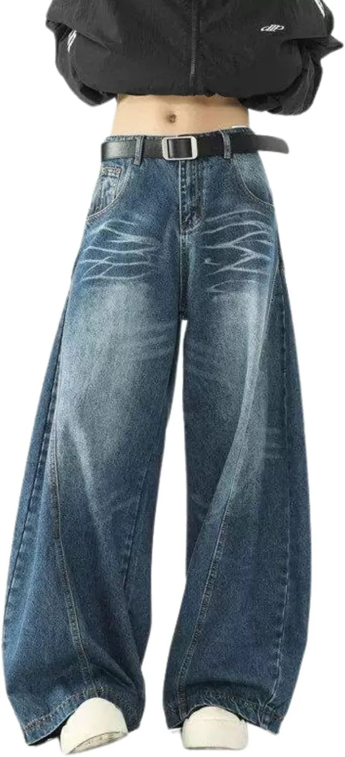 

Багги джинсы для женщин и мужчин, широкие бочкообразные, с высокой талией Hugboom