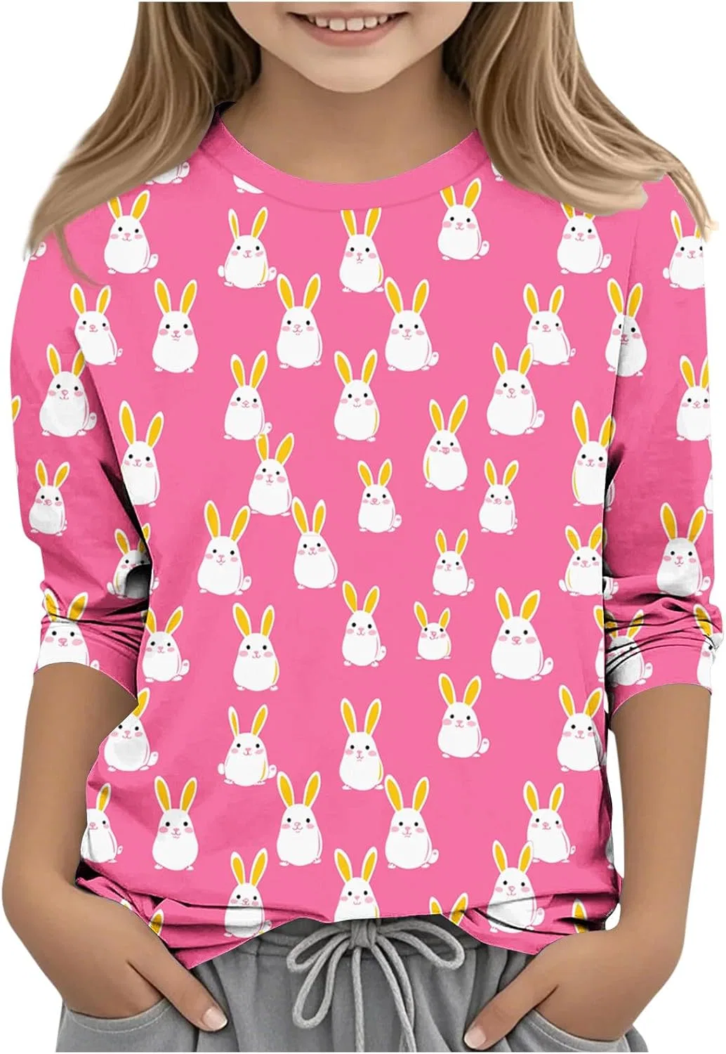 Футболка с 3/4 рукавом, с принтом кролика, Zzalalana, Hot Pink2