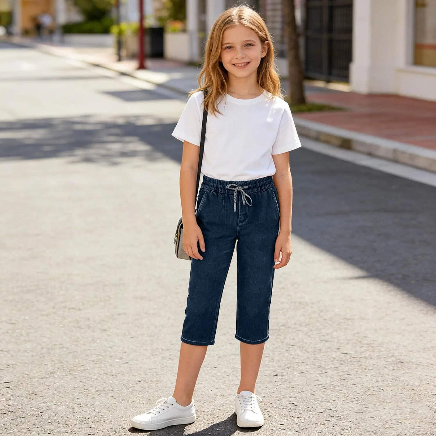Капри для девочек faux denim Dovford, темно-синий — фото 3