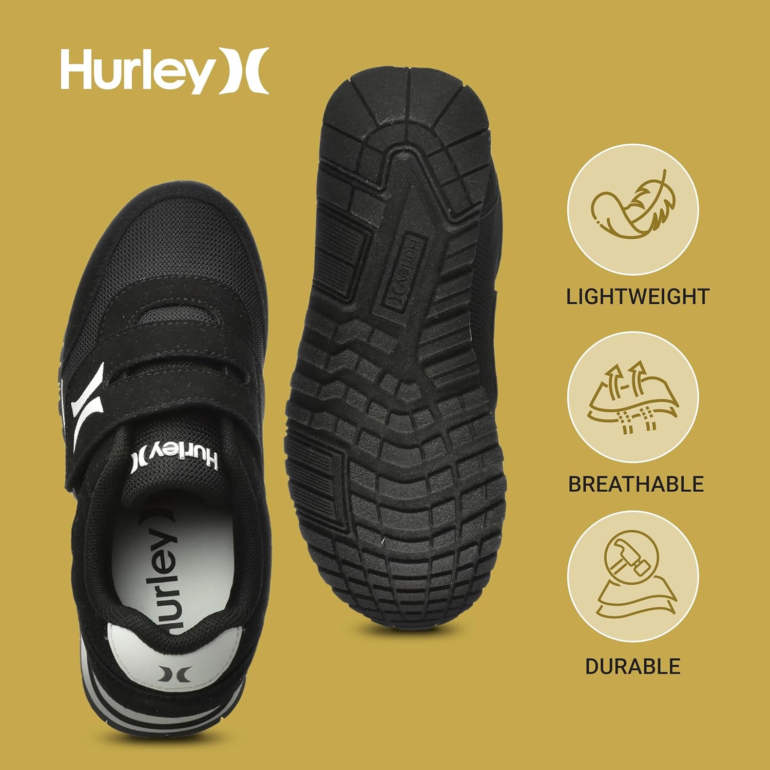 Детские кроссовки Hurley Kid's Knox для ходьбы - детские кроссовки с липучкой для легкого надевания, легкие обувь для бега и ходьбы для мальчиков и девочек, кроссовки для малышей, белый/черный — фото 2