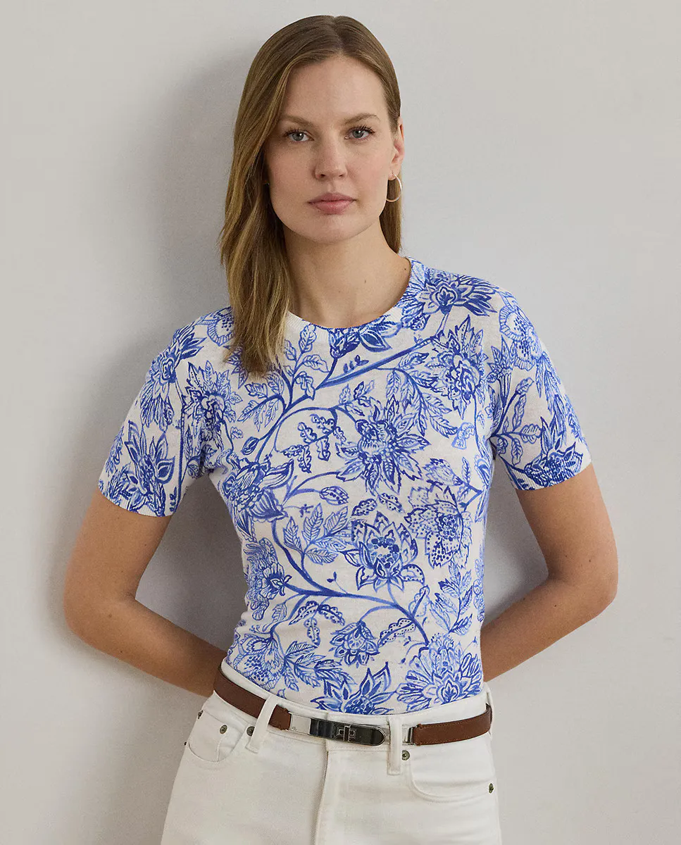 

Женский принтованный свитер с короткими рукавами Lauren Ralph Lauren, белый