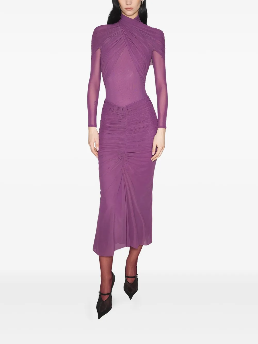 

Топ с высоким воротником и драпировкой Mugler, фиолетовый