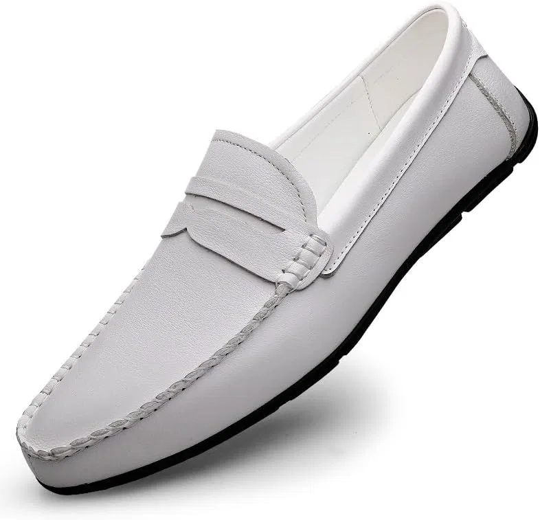 Лоферы кожаные Loafers for Men Round Toe Leather Penny Loafer, белый SayfuR
