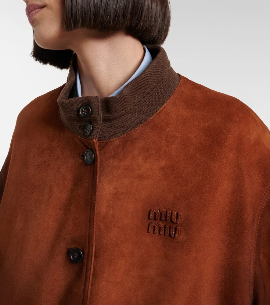 Замшевая куртка-бомбер Miu Miu, коричневый — фото 3