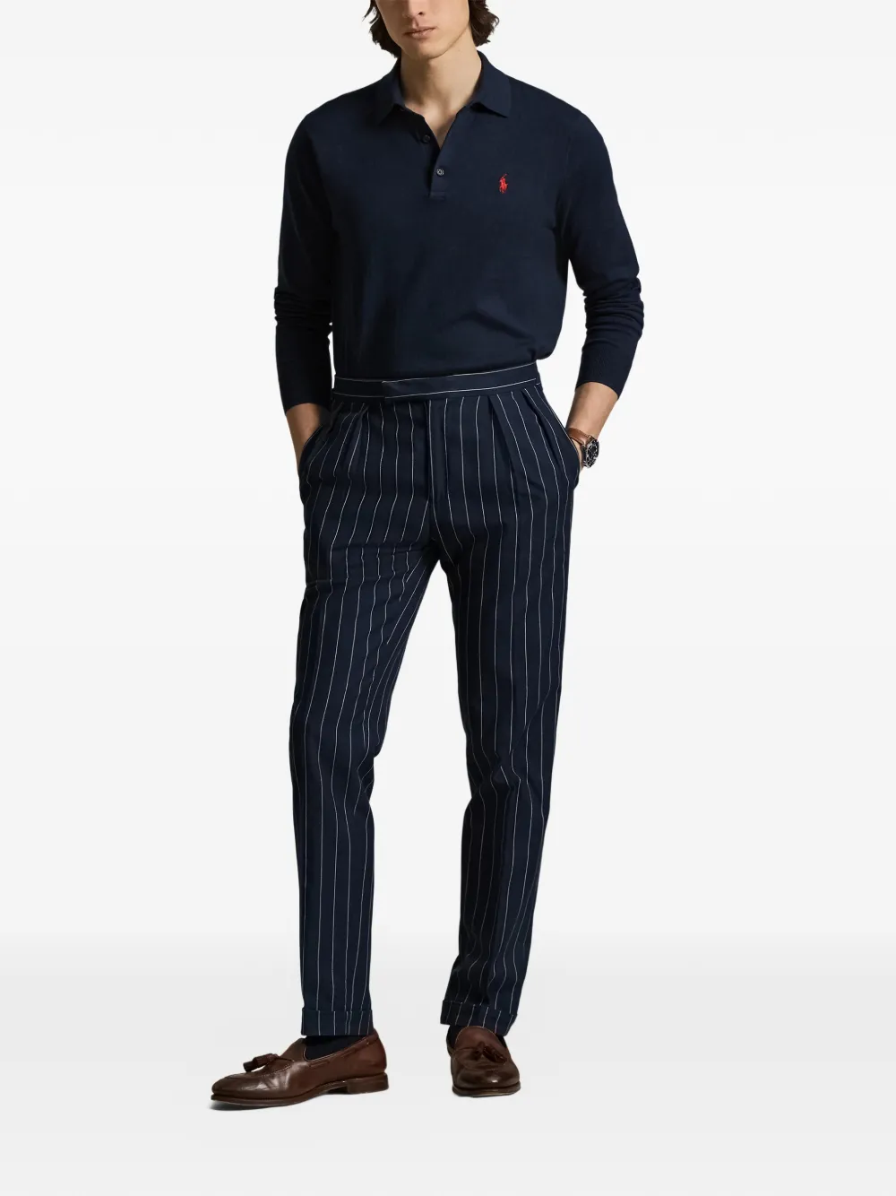Поло с длинными рукавами и воротником Polo Ralph Lauren, синий — фото 2