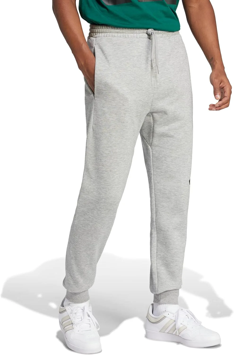 Мужские флисовые брюки Adidas Essentials с большим логотипом и манжетами, серый/черный — фото 2