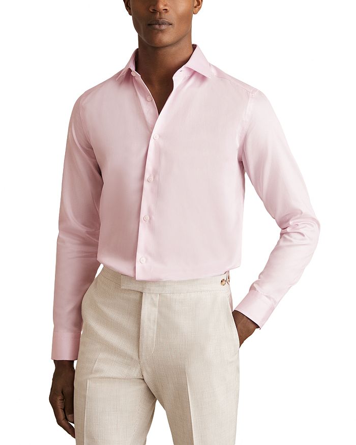 

Удаленная сорочка из сатинового хлопка Slim Fit REISS, розовый