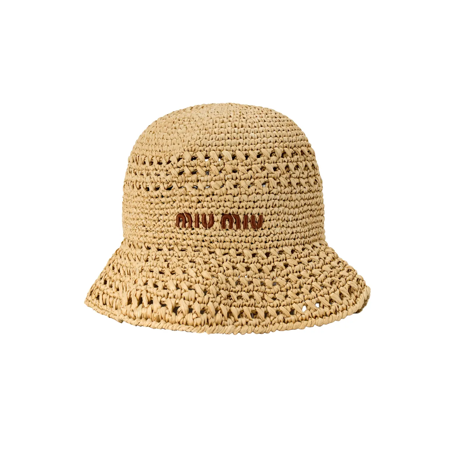 

MIU MIU Вышитая крючком вязаная шляпа-ведро, Brown