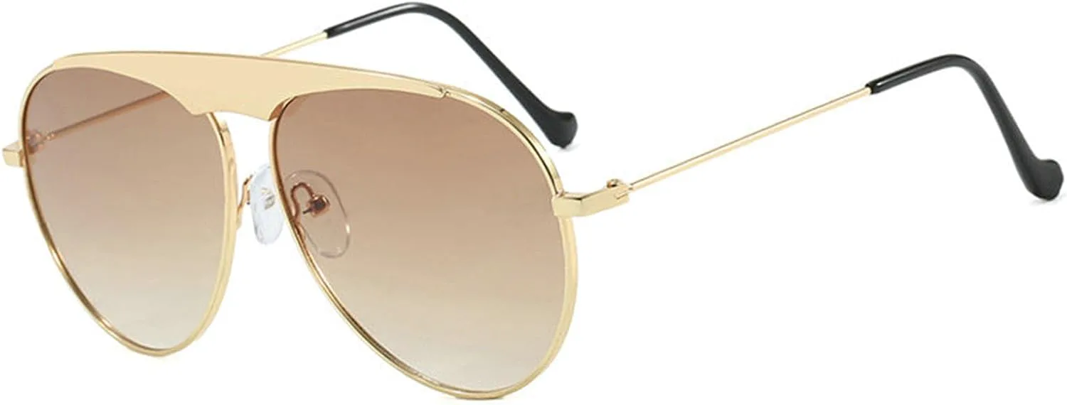 

willochra 2025 Модные солнцезащитные очки-пилот в стиле 70-х для женщин и мужчин, ретро-очки большого размера, круглые, винтажные металлические, Light Tea